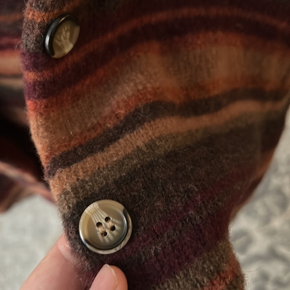 VINTAGE Autumnal Burgundy Orange Lambswool Striped Cardigan - Picture 5 of 8